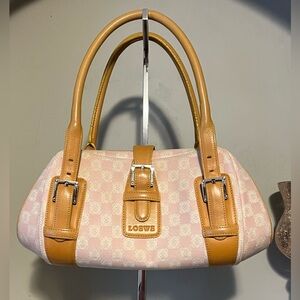 EUC Vintage Anagram Loewe Senda Handbag Pink Brown Canvas Leather